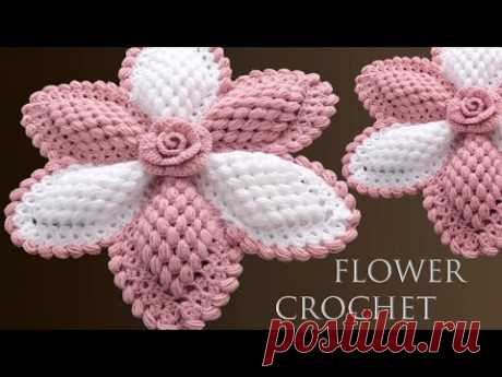 Como hacer flores gigantes con rosa 3D a Crochet para centro de mesa tejido fácil