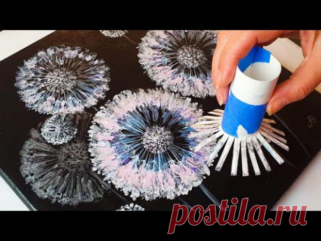 FANTASY Dandelion Acrylic POURING Tutorial - Toilet Roll Painting Method | ABcreative