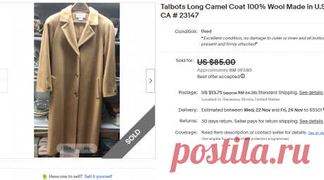 Talbots Long Camel Coat 100% Wool Made in U.SA. CA # 23147 | eBay