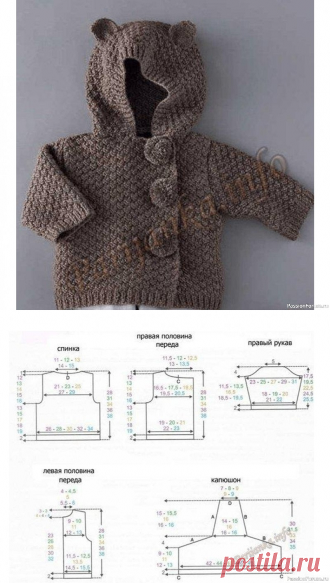 Курточка с капюшоном для малыша. Описание | Вязание спицами для детей