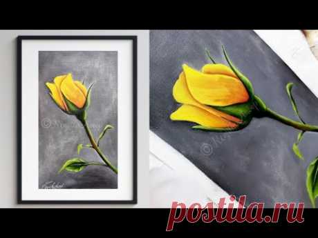 step by step acrylic painting on canvas for beginners YELLOW Rose | Art Ideas | How to paint