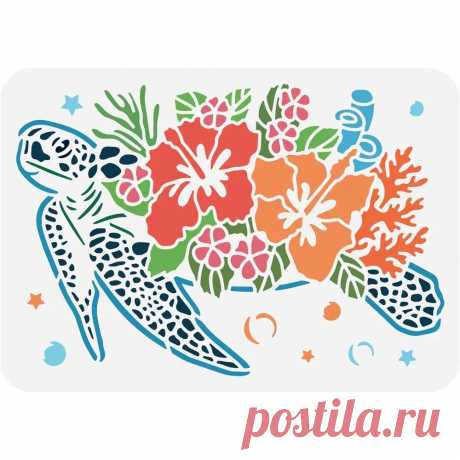 Plantilla de tortuga marina reutilizable, plantillas de pintura de dibujo de flores, plantillas de hibisco para álbum de recortes, tela, muebles de piso, arte de pared - AliExpress