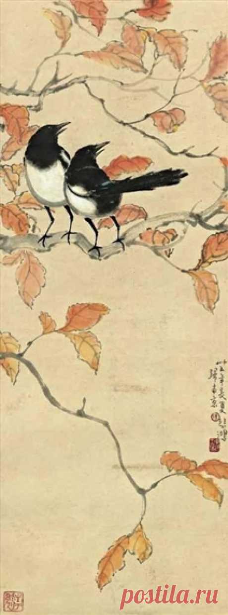 Magpies on a Tree Branch, 1946 - Xu Beihong - WikiArt.org ‘Magpies on a Tree Branch’ was created in 1946 by Xu Beihong in Expressionism style. Find more prominent pieces of bird-and-flower painting at Wikiart.org – best visual art database.