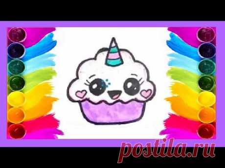 How to draw a unicorn cupcake - Drawing , Coloring
