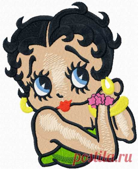 Betty Boop tries on earrings embroidery design Betty Boop has choosen Hawaiian style. She put on green dress and flower bracelet. And now she tries on earrings. What a beautiful young woman. Feel free to embroider this design on bag or cosmetic bag. Sizes: 79 × 99 mm, 88 × 110 mm, 96 × 120 mm, 112 × 140 mm, 120 × 160 mm. Formats: Bernina(art, exp), Brother(pec, pes, phc), Janome(jef, jef+), Melco(exp), Husqvarna/PFAFF(vip, vp3),  Tajima/Barudan(dst, dsb), Husqvarna(hus, shv), Singer(xxx).