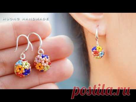 Multicolor beaded bead earrings. How to make beaded earring. Beading tutorial