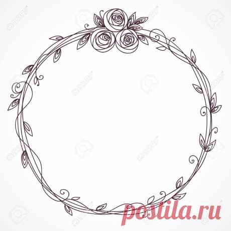 Floral Frame. Abstract Line Elegant Element For Wedding , Birthday, Valentines Day And Other Romantic Design. Wreath Of Rose Flowers Royalty Free SVG, Cliparts, Vectors, And Stock Illustration. Image 88836733.