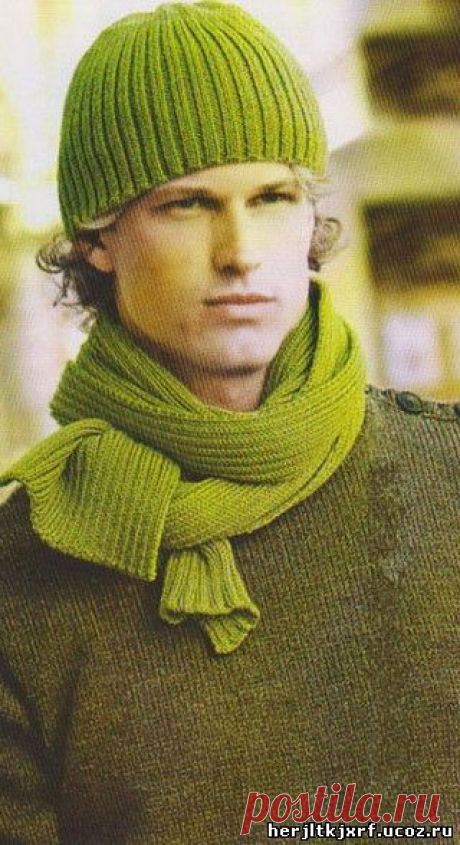 Мужская шапочка и шарф, вязаные спицами - шапки.шарфы. - вязание для мужчин. - Каталог файлов - вязание-это модно.