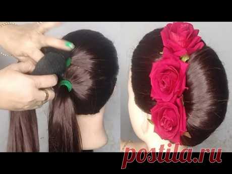 Very Simple elastic hairstyle for girls for long/short hair!Quick wedding bun style@Monika Style 2
