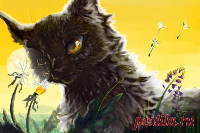 Cat Melissa with dandelion. Trade by Romashik-arts on DeviantArt