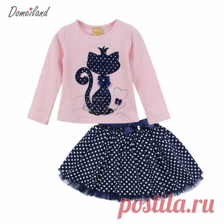 девушка подшивки Picture - More Detailed Picture about 2017 Fashion Spring DOMEILAND Boutique Outfits Baby clothes Girls Sets Cute cat Print Long Sleeve Tops Bow Tutu Skirts suits Picture in Комплекты одежды from DomeiLand Store | Aliexpress.com | Alibaba Group