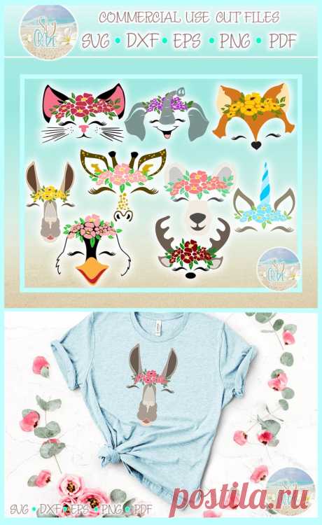 Animal Faces with Flowers Bundle SVG Dxf Eps Pdf PNG Files for | Etsy