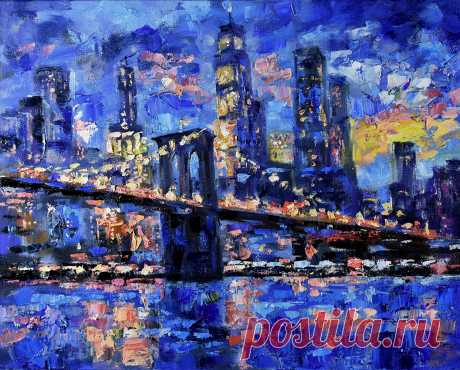 Бруклинский мост картина Нью-Йорк | Картины Наталья Савенкова Бруклинский мост картина маслом Нью-Йорк. Городской пейзаж. Холст, масло, 40 х 50 см., 2022 год Картина написана на холсте. Натянута на подрамник.