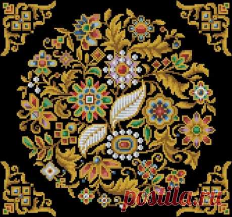 Antique Tapestry vintage gem crystal cross stitch pattern Jewelry 2 Digital Format PDF berlin woolwork victorian retro needlework chart Original hand-painted embroidery pattern chart made in between 1787 – 1900, Landwehr.  ★ Handmade masterpiece - easy to do with MagicOfNeedle cross-stitch pattern. ★  Tapestry Design shows round stylized leaf and floral pattern in many colors. Looks the best on black background, but can be done on