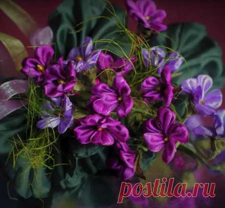 Интерьерные цветы: фиалка из лент | Креаликум