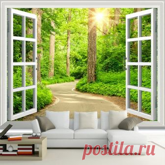 Custom 3D Photo Wallpaper Green Sunshine Forest Road Window Nature Landscape Wall Mural Living Room Sofa TV Background Wallpaper-in Wallpapers from Home Improvement on Aliexpress.com | Alibaba Group