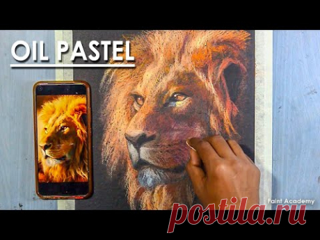 Oil Pastel Drawing : How to Draw A Realistic Lion Face | step by step drawing and coloring