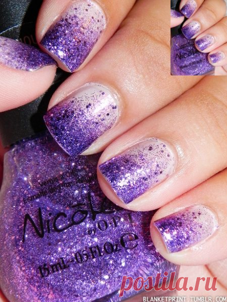 Purple Sparkly Gradient Nail Art, LOVE