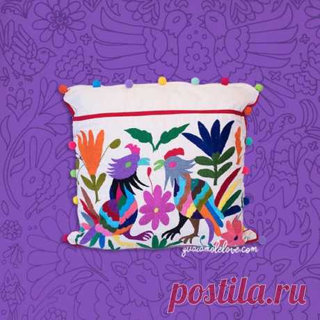 OTOMI THROW PILLOWS TENANGO OTOMI PILLOW! The “Otomi textiles” are hand- embroidered by the Otomi Indians in the Mexican state of Hidalgo (mostly), but its technique and designs had been expanding to other mexican regions. They are typically crafted from cotton muslin with saturated colors, graphic floral