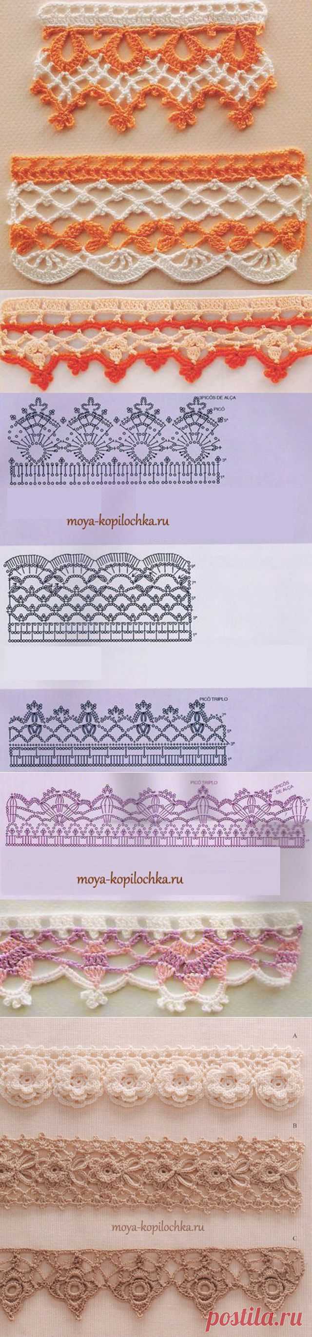 42 образца вязаного кружева для отделки края изделия со схемами - Вязание - Моя копилочка