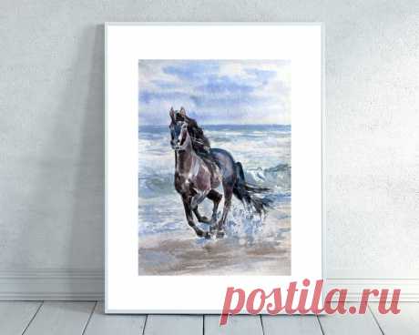 Black Horse watercolour printable picture prints home decor | Etsy Россия