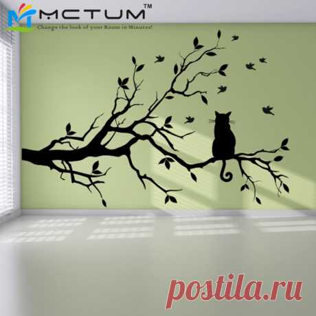 наклейки домашнего декора Picture - More Detailed Picture about New Cat On Branch Birds Tree Wall Sticker Vinyl PVC Art Decals Muraux Poster Wall Stickers for Living Room Decoration Home Decor Picture in Наклейки на стену from Mctum Vinyl Designs & Decor | Aliexpress.com | Alibaba Group
