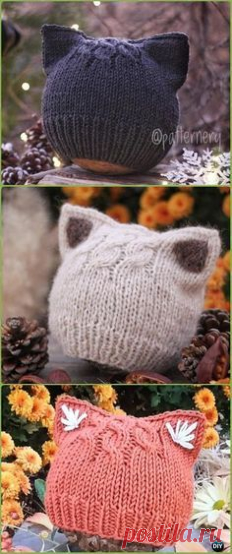 Hats for Women: Knit Simple Kitten or Fox Ears Beanie Paid Pattern...