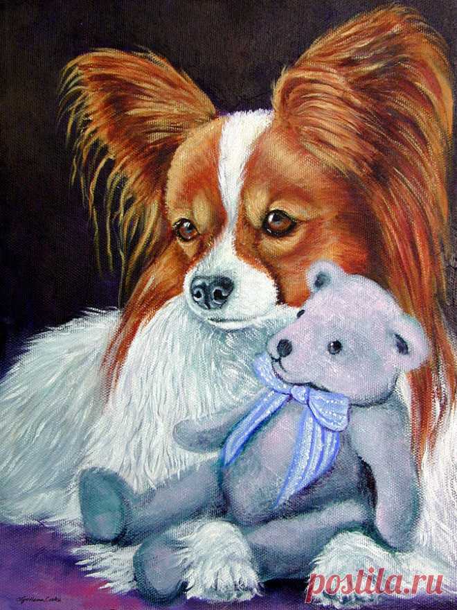 My Blue Teddy - Papillon Dog by Lyn Cook My Blue Teddy - Papillon Dog Painting by Lyn Cook