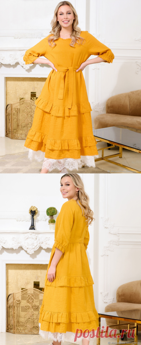 Дизайнерское платье бохо из вареного льна. Цвет Янтарь – купить онлайн на Ярмарке Мастеров – O56YWRU | Платья, Москва