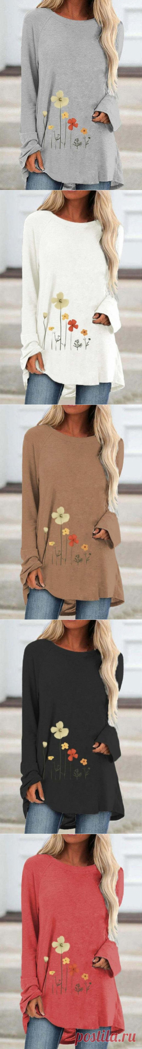 $ 19.96 - women's printed loose round neck floral T-shirt tops - www.clothingi.com