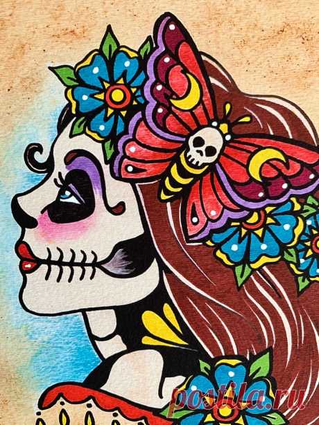 Día de los Muertos Luna Luna Muerte Moth Arte Sugar Skull Girl - Etsy Chile