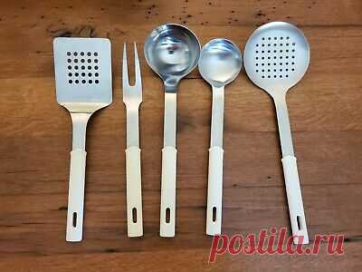 Dansk Vintage Kitchen Utensils  | eBay Dansk Vintage Kitchen Utensils.
A 5 piece set vintage kitchen utensil by Dansk International - Design Gunnar Cyren - made in Japan. Stainless steel with off white melamine or plastic handle.
Dansk InternationalDesigns GC/Japan- on back. 
<p dir=