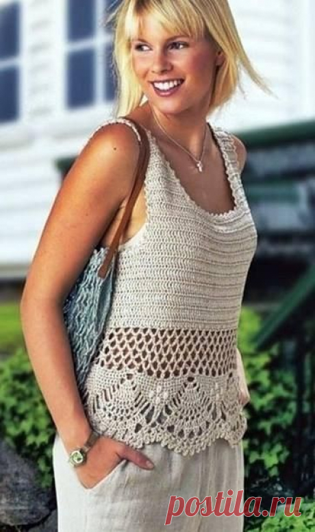 Идея для ажурной обвязки топа. Крючком. Схема. / knittingideas.ru