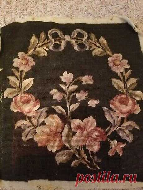 Antique Needlepoint Piece Floral Ring Upholstery Chair Seat Frame Art Pillow  | eBay Antique Needlepoint Piece Floral Ring Upholstery Chair Seat Frame Art Pillow. Beautiful piece ready for your repurposing project. Measures approx. 15 by 15 inches but not exact all the way around. There is about 1/2 inch of fabric that was not stitched all the way around. $ 48
NOTE:...