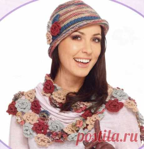 Вязание комплекта из шарфика и шляпки крючком,описание и схемы | Вязаные шарфы.ру