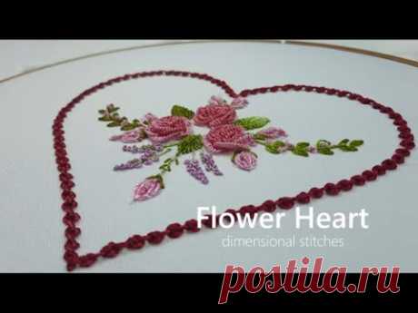 Rose Flower heart Flower Embroidery Dimensional stitches Valentine's Day