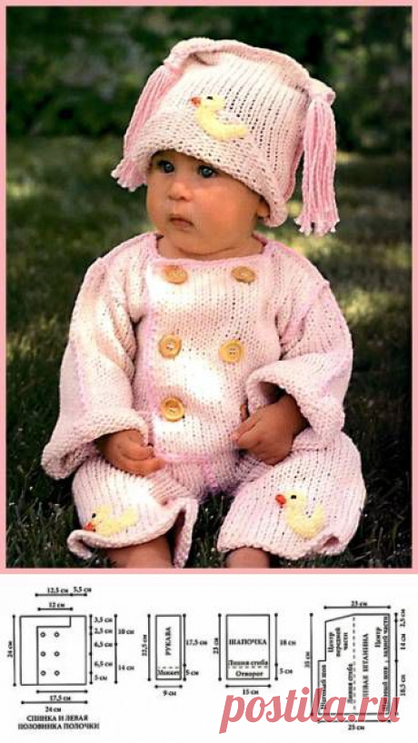 Классический вязаный набор для малыша с уточками - Вязание комплектов и комбинезонов для новорожденных - Вязание малышам - Вязание для малышей - Вязание для детей. Вязание спицами, крючком для малышей