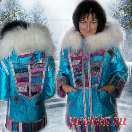 Зимняя курточка в этническом стиле, выполнена в  технике пэйчворк, декоративная строчка, моя последняя работа.