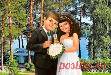Детская свадьба в санатории &quot;Сосновая горка&quot; на Еловом озере Челябинской области. Маленькие жених и невеста с бокалами, в которые налит, конечно же, безалкогольный напиток.