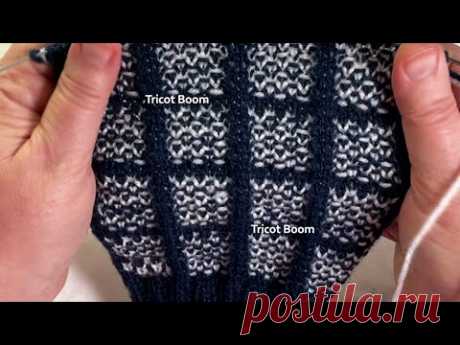 Клетка, легко и просто, без схемы и описания. Вязание спицами. Woven Block Stitch.
