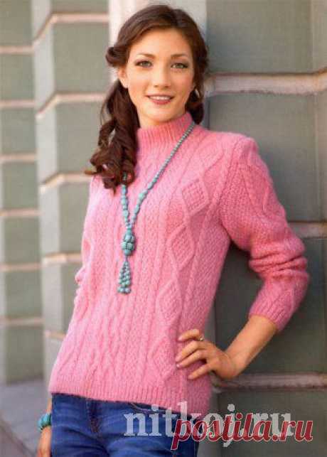 Розовый теплый пуловер спицами » Ниткой - вязаные вещи для вашего дома, вязание крючком, вязание спицами, схемы вязания