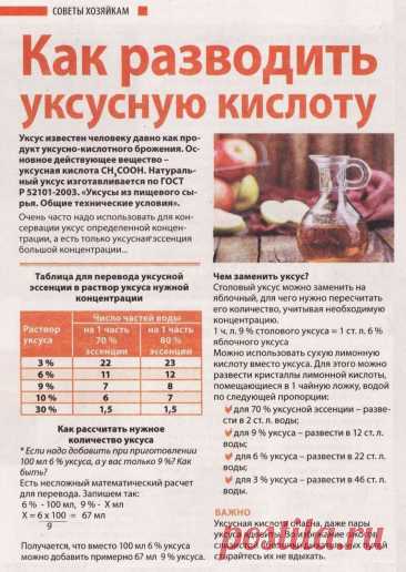 Как разводить уксусную кислоту