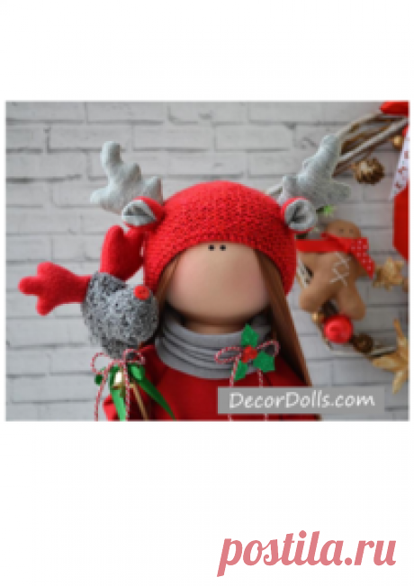 Christmas Decor Doll, New Year Art Doll, Textile Red Doll, Tilda Baby – Decor Dolls
