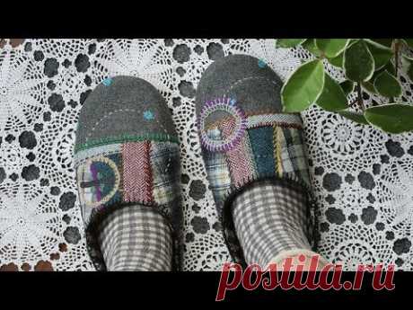 DIY 퀼트 룸슈즈 만들기(with 애플톤 울사)│Patchwork Quilt Room Slippers│How To Make Crafts Tutorial