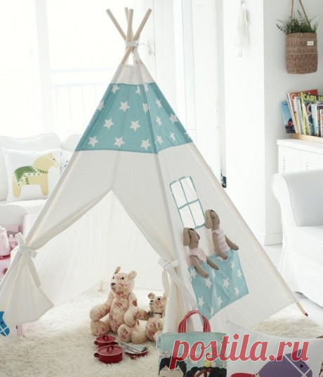 AFTER XMAS DELIVERY! Modern Slate Bekko Natural Canvas Play Tent Teepee Playhouse with Roll Up Flap Window | Типи, Игровые Палатки и Палатка