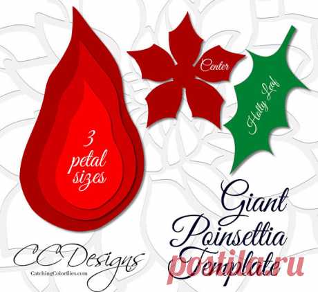 Paper Poinsettia Flowers, Giant Paper Flowers, Flower Pattern & Tutorial, Christmas Flower Photo Backdrop, Christmas Decor Paper flower printables PDF templates and SVG cut files with instructions. Hand cut or use with your cutting machine. This listing includes: 1 flower template. Instant download. ♥ Poinsettia style paper flower as shown with leaf. ♥ Printable PDFs, SVG cut files and PNG images