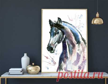 Black Horse watercolour printable picture prints home decor | Etsy Россия