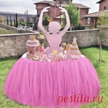 Baby Shower Table Decorations 100*80CM Tulle Table Skirt Wedding Table Skirt Birthday Party Table Cloth High Quality 6Colors купить на AliExpress