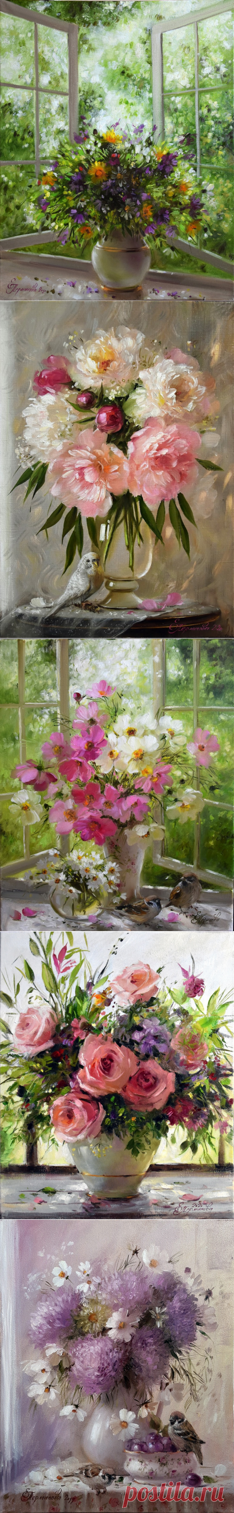 Люблю пион я больше всех цветов… Художник Елена Перминова.