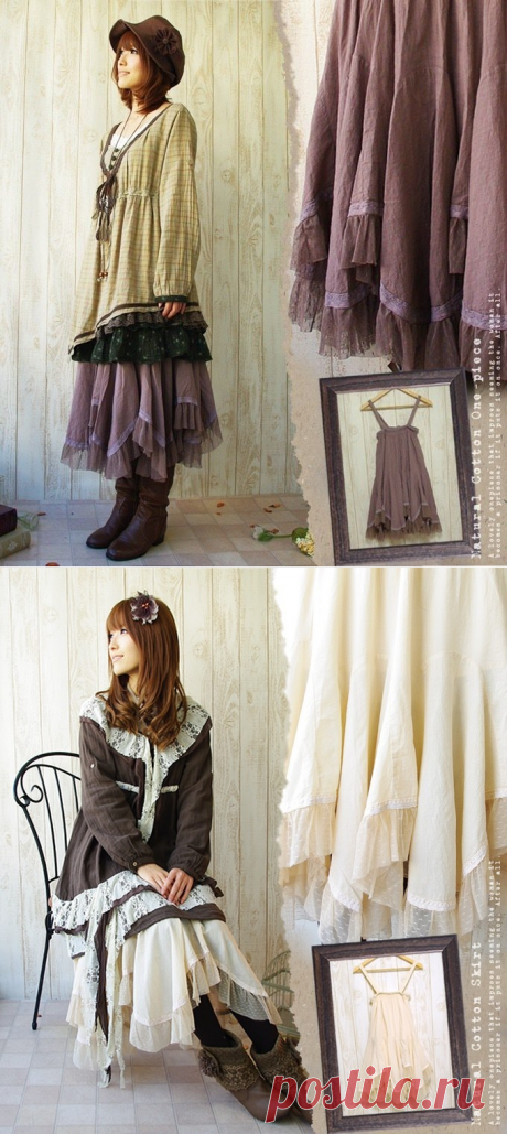 Ruffle Tiered Boho Skirt, Cute Kawaii Fashion, Mori Clothing, Sweet Lolita Style - Skirts
